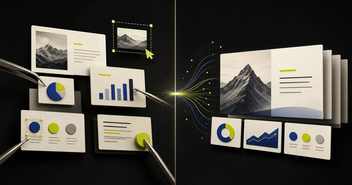 A split workflow comparing AI PowerPoint editing with presentation generation
