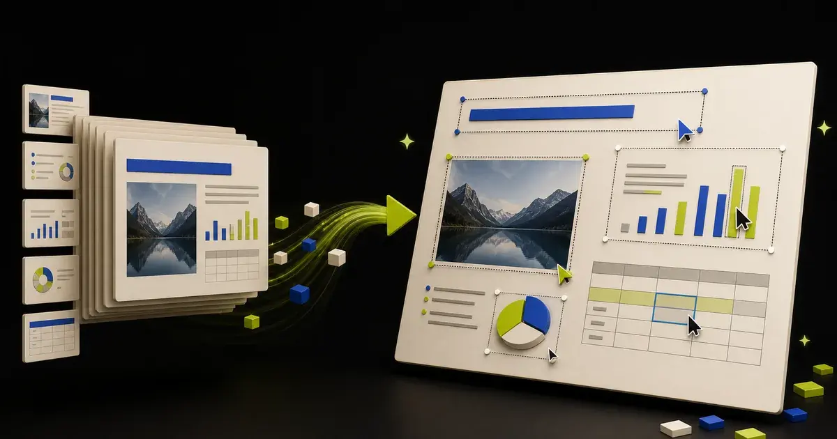 A PowerPoint file moving through an AI editing and export workflow